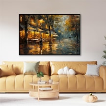 Yağlı Boya Dokulu Tablo Modern Paris Sokak Kafe Siyah Çerçeveli U09015-179126