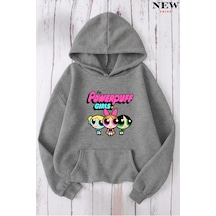 Powerpuff Girls Baskılı Sweatshirt Gri
