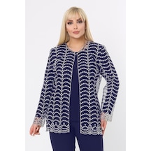 Ladies First Büyük Beden 3779 Lacivert-altın Ceket+bluz Takım 001