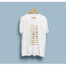 Oversize Tüm Duygusal Modlar Tasarım Unisex T-shirt Beyaz