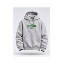 North Whiskers Brooklyn Yazı Baskılı Unisex Hoodie Vintage College Kapüşonlu Sweatshirt Gri - 930761959 Gri - 930761959 Gri