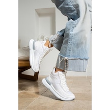 Shoetek Marion Kadın Sneakers Bağcıklı Spor Bot Beyaz Paraşüt Deri