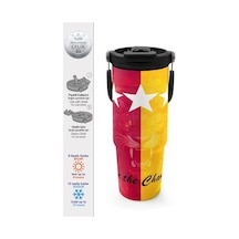 Coral High Kids Sarı Kırmızı 5 Yıldız Aslan Taraftar Desenli Pipetli Ve Direkt İçim Çelik Termos 900 Ml 38731 Çok Renkli