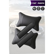 Fiat Punto Uyumlu Deri Kemer Koruyucu Siyah Deri Yastık Set Lüks