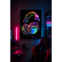 Neon Gaming Kulaklık Metal Duvar Tablosu Gamer Oda Dekoru Modern Tasarım 15x20 Cm A5 Boyutunda