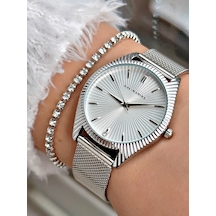 Navimarine Gümüş Renk Çelik Kordon Kadın Kol Saati + Bileklik Hediyeli Nda216