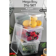 3 Adet Kapaklı Saklama Kabı - Organizer Düzenleyici Meyve Sebze Erzak Kabı Saklama Kutusu 8 Litre Şeffaf