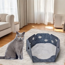 Kedi Yatağı Yuvası Evi Minderli Taşınabilir 3 Mm Keçe Altıgen Tasarım Yuva+minder Gri