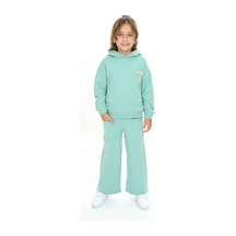 Toontoy Kids Toontoy Kız Çocuk 2'li Takım Baskılı Kapüşonlu Sweatshirt & Beli Lastikli Cepli Bol Paça Eşofman Altı 2 İplik Yeşil