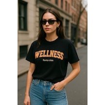 Kadın Basic T-shirt Oversize Crop Rahat Kalıp Baskılı Tişört %100 Pamuk Kısa Kollu Tişört SIYAH