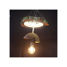 Doğal Ahşap Kütük Avize Kırık Ayna Ve Epoksi Kaplama Led Aydınlatmalı Sarkıt Lamba 40-45 Cm Kahverengi