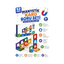 52 Parça Manyetik Karo Boru Seti Stem Eğitici Oyuncak, Bilyeli Manyetik Yapı Ve Parkur Oyuncağı, 3+ Yaş Çocuklar İçin