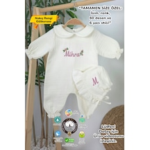 Gros Shop Müslin Yeni Doğan 4katlı Organik %100pamuk Kişiye Özgü Nakışlı Hastane Çıkış Seti Güllü Mode-3 Ekru-3