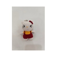 El Yapımı Örgü Kedi Figürlü Anahtarlık Bordo Bordo