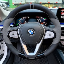 Bmw G30 Dikme Direksiyon Kılıfı Delikli Deri Parlak Siyah Gri Detay Çift Yüzük Ve Dikiş 2016-2023