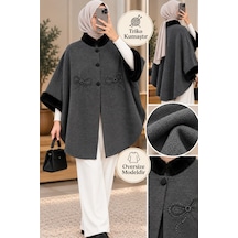 Genel Markalar Novea Scarf Fiyonk Modelli Kürklü Triko Panço Gri - 942431234 Gri