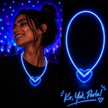 Neon Işıklı Fosforlu Kalp Parti Kolyesi Mavi Renk 5324