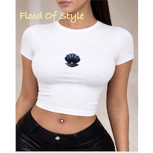 Flood Of Style Beyaz Babby Tee Deniz Kabugu İnci Özel Tasarım