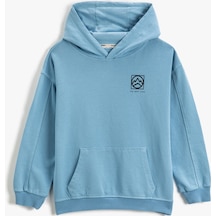 Koton Basic Kapşonlu Sweatshirt Uzun Kollu Baskı Detaylı Pamuklu Mavi 3wkb10700tk 3WKB10700TK653 Mavi