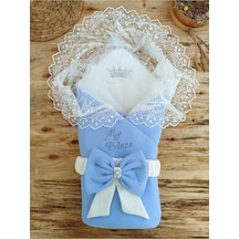 Yeni Sezon Özel Tasarım Bebek Kundağı Unisex Bebek Dış Kundak Battaniyesi Dantelli Hastane Çıkışı Mavi