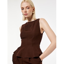 Koton Bisiklet Yaka Kolsuz Peplum Bluz Kahverengi 6wak60105pw Kahve
