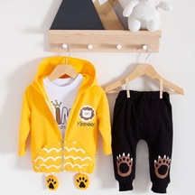 3-18 Ay Erkek Bebek Alt&üst Takımı Aslan 3'lü Sarı Sarı