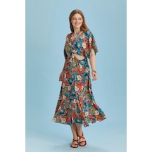 Sırt Pencereli Çiçek Desenli Büyük Beden Bohem Elbise 001