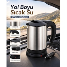 Araç İçi Kullanıma Uygun 12v Çakmak Soketli Paslanmaz Çelik Su Isıtıcı Kettle