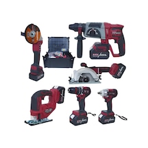 Daflong DFL288 Pro 6'lı Set - 4 Bataryalı Taşıma Çantalı 80NM Şarjlı Matkap + 600NM Torklu Bijon Sökme + Devir Ayarlı Taşlama + Kırıcı Delici Hilti + Sunta Kesme + Dekupaj Makinesi