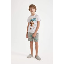 Defacto Erkek Çocuk Looney Tunes Kısa Kollu Pijama Takımı A2374a824smwt34 Beyaz
