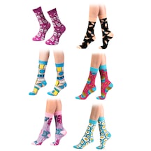 Ozzy Socks 6'lı Organik Pamuklu Dikişsiz Kadın Çok Renkli Desenli Çorap (448388033)