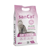 Sancat Premium Bebek Pudrası Kokulu Topaklaşan Beyaz Bentonit Kedi Kumu 10 L