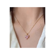Lunarie Pembe Zirkon Kalp Kolye 14k Gold Kararmaz Çelik Venedik