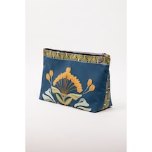 Fabric Craft Bag Portföy Çanta Fermuarlı Clutch Lacivert - Sarı