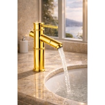 Lüx Premium Gold Pirinç Bambu Lavabo Bataryası Çeşmesi Musluğu Altın