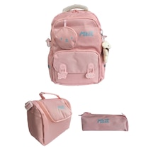 Astral Makeit 3 Lü İlkokul Çanta Seti Cüzdanlı & Ayıcık Anahtarlıklı Şık, Eğlenceli Ve Fonksiyonel Kod-04555 Pembe