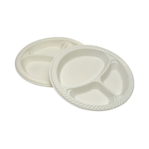 Propack Üç Bölmeli Plastik Tabak 10'lu 26 Cm - 8 Adet Tarı Beyaz