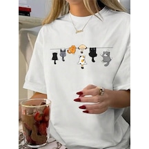 Uyguntarz Unisex Yaramaz Kediler Baskılı Tasarım Tshirt Beyaz