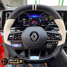 Renault Espace Dikme Direksiyon Kılıfı Delikli Deri Parlak Siyah Bej Detay Çift Yüzük Ve Dikiş 2023-2026