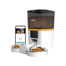 Haustier Qq005-dual Beyaz Kameralı Akıllı Kedi Köpek Otomatik Mama Kabı, App Uzaktan Kontrol, Sesle Çağırma, 480p Kamera, 6lt Hazne, Çift Metal Kase