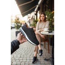 Enoch Hakiki Deri Delik Detaylı Erkek Sneaker Ortopedik Taban Siyah