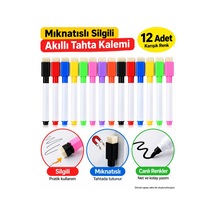 12 Adet Karışık Renk Mıknatıslı Silgili Akıllı Tahta Kalemi Silinebilir Beyaz Tahta Kalemi