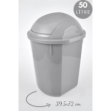 Yuvarlak Çöp Kovası, Oynar Kapaklı Gri Çöp Kovası, Kapaklı Yuvarlak Çöp Kovası 50 Litre 39,5x72