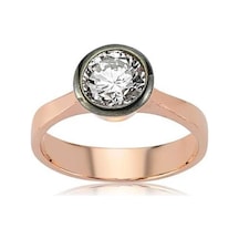 Gümüş Rose Elmas Montür Tek Taş Bayan Yüzük-195797 Çok Renkli