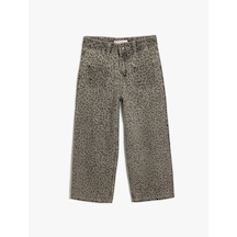 Koton Kot Pantolon Bol Paça Beli Lastikli Pamuklu - Wide Leg Jean Gri Desenli 5wkg40083ad Gri