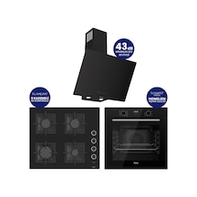 Flowart Digital QBL63CS+SC205-FA+D077-SA Siyah Kaymaz Döküm Izgaralı Cam Ankastre Set