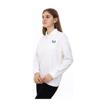 Toontoy Kız Çocuk Oversize Polo Yaka Düşük Omuz Nakış Baskılı Sweatshirt - 2 İplik Ekru