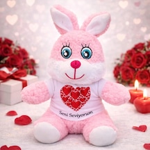 Bay Seni Seviyorum Tişörtlü Pembe Peluş Tavşan Najmaddin Standart