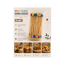 Renkli Yıldızlı Bambu Kürdan 12 Cm 50 Adet - 913956549