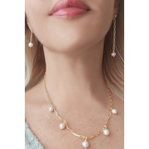 Vaoov Gümüş 925 Ayar Köşeli Zincirli İnci Küpe 44038318